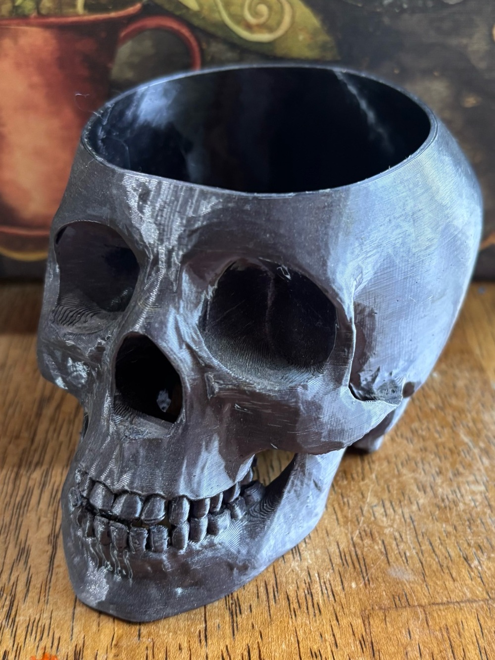 Decorative Black Skull Planter Bowl
